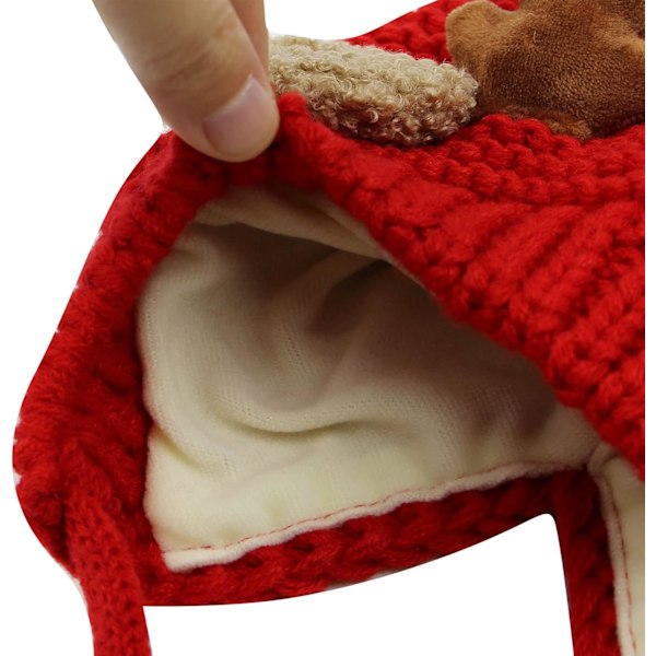 Søt Hjorte-Elg Hodeplagg Babyhatt Vinter Varmt Plysj Strikket Ørevarmer Bonnet Gutter Jenter Caps Beanie med Hakestropp Red One Size