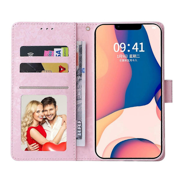 Bronzing Maleri RFID Læderetui til iPhone 14 Plus Bloosoming Flower