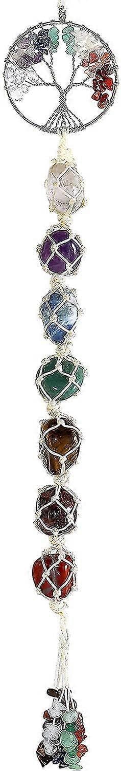 7 chakra veggpynt, helbredende krystallpynt, livets tre chakra krystaller helbredende steiner