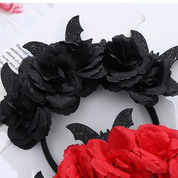Halloween Hodebånd Svart Rose Flaggermus Hodebånd for Kvinner Gotisk Blomst Hårtilbehør Hodeplagg Hårbøyle Hodeplagg Black
