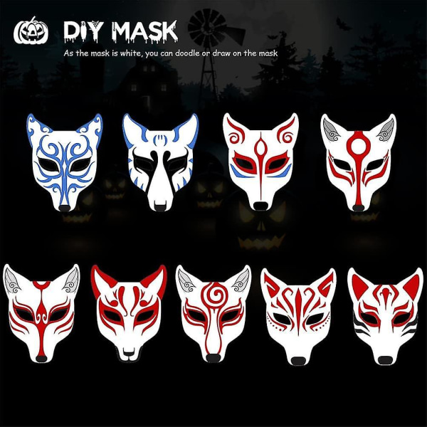Ulvemaske dyremasker 2 stk rævemasker, Halloween hvid rævemaske dyremaske Gør-det-selv blank maske til Halloween kostume rekvisit A