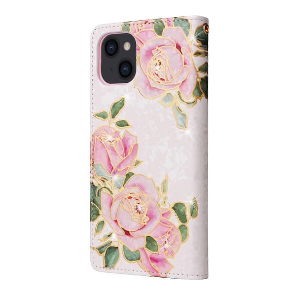 Bronzing Målning RFID Läderfodral För iPhone 14 Rose Flower