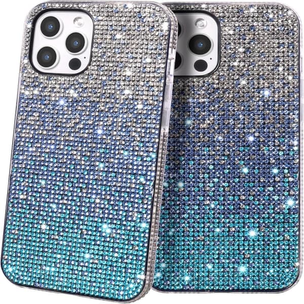 Bling-fodral för Apple iPhone 16 Pro, Lyxigt Glittrande Diamant Sött Trefärgat Gradientfodral för Kvinnor & Flickor Sof