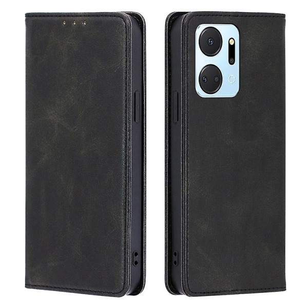Honor X7a 5G Calf Texture phone case Magneettisesti imeytyvä lompakko, nahkainen jalustan kansi - musta Black, Black Style A Honor X7a 5G