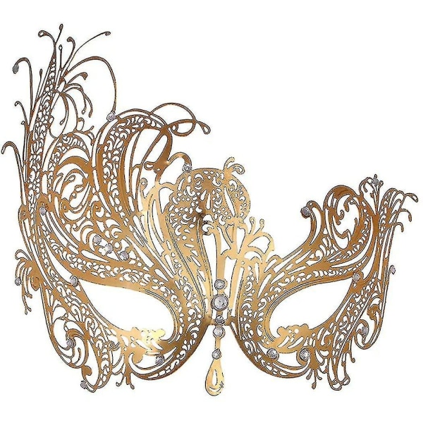 Maskerade maske for kvinner metall maske skinnende rhinestone venetiansk fest kveld ball ball maske bar kostymer tilbehør Phoenix gold