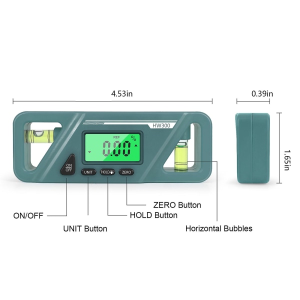 Magnetisk digital vinkelmåler Absolutt og relativ målevinkel og helningskonvertering Inclinometer Allsidig Clinometer LCD-skjerm med bakgrunnsbelysning Green