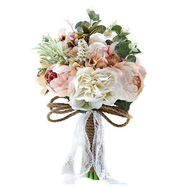 Kunstig Peon Blomsterbukett Til Bruden Brudepike Håndlaget bryllupsbukett Silke Brudebukett H