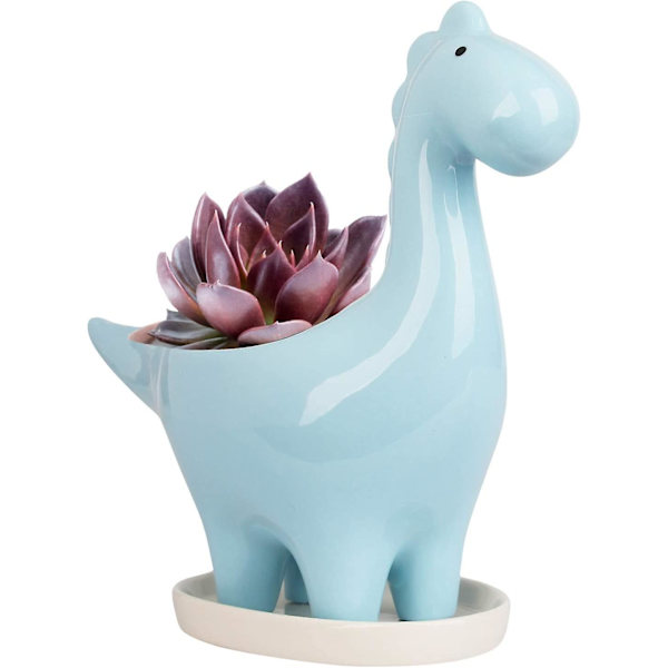 Keramisk suckulentkruka med fat, dinosaurieformad kaktusblomkruka, minigåva för inomhusväxtkruka