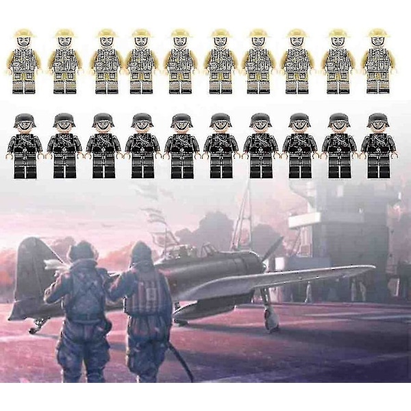20 kpl sotilaita + aseita minifiguurit Ww2 set, armeijan aseita