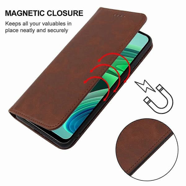 Magnetiskt läderfodral för Xiaomi Redmi Note 11E Brown