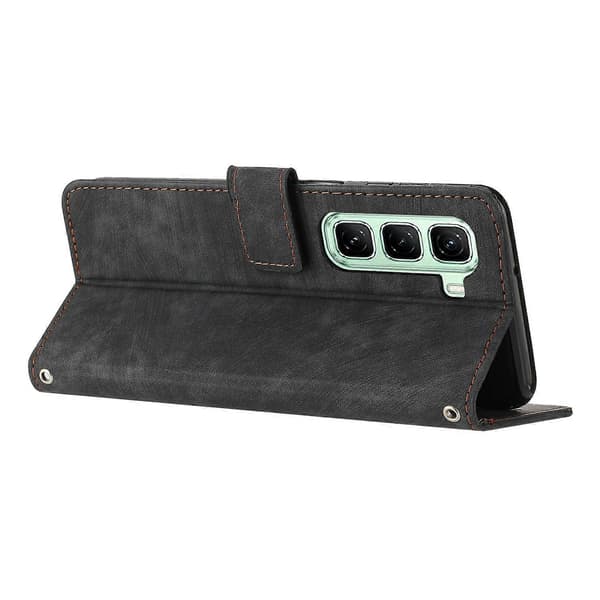 Til Infinix Hot 50 Pro+ 4G Etui Prægede Linjer Læder Telefon Cover Foldbart Stativ Black