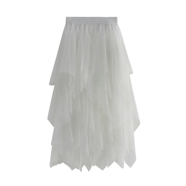 Tulle skjørt for kvinner med elastisk midje og mesh, langt skjørt white