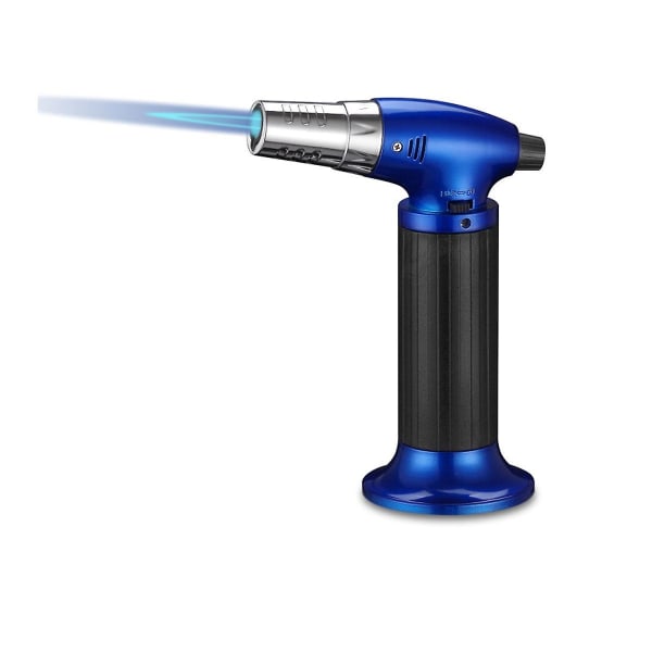 Blow Torch Lighter med justerbar flammesikkerhetslås Gjenfyllbar gassfakkel for matlaging Baking Creme Camping Bbq blue