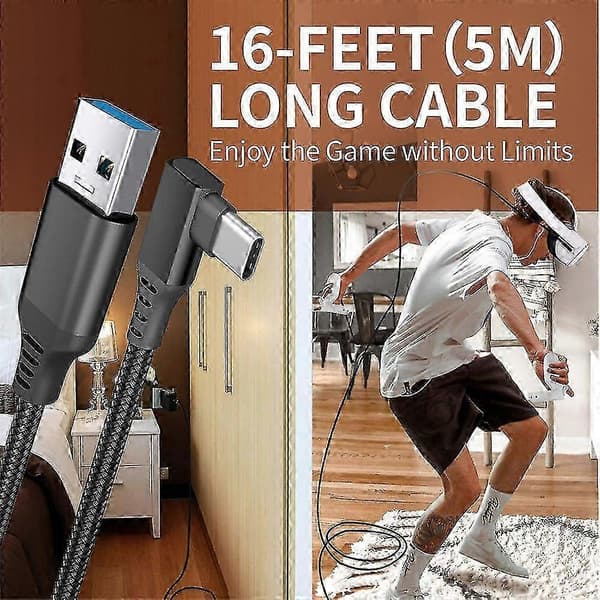 För Quest 3/5/6m datalinje länk kabel VR-spel USB typ C förlängningssladd Black 3M