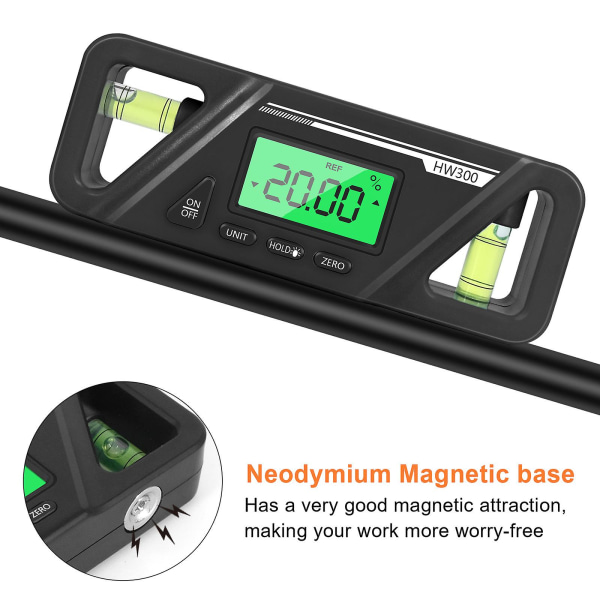 Magnetisk digital vinkelmåler Absolutt og relativ målevinkel og helningskonvertering Inclinometer Allsidig Clinometer LCD-skjerm med bakgrunnsbelysning Black