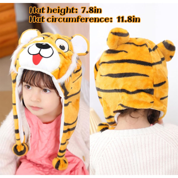 Vinter Unisex Pludset Dyr Hat Børn Piger Drenge Sød Sjov Dyr Ansigt Halloween Hat med Lange Øreklapper Julefest Tiger