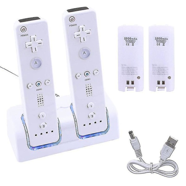 Genopladelige batteripakker & dobbeltoplader opladningsdock-dragter til Wii-fjernbetjening Ny