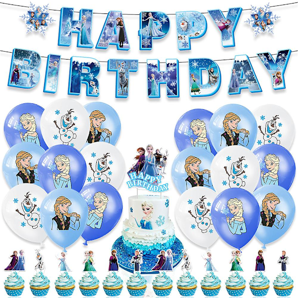 Frozen-tema festartiklar, dekorationer, banderoller, ballonger, cupcake-toppers, tårtdekorationer, presentset