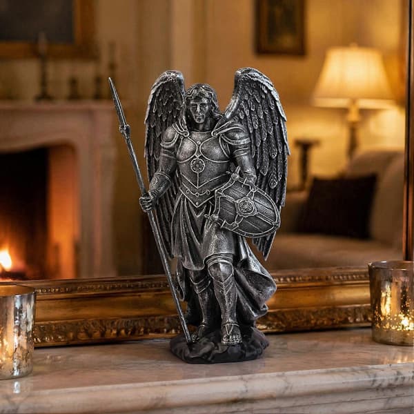 Krigsengel Harpiksstatue - Vinget Soldat til Kontor og Stueindretning Silver E