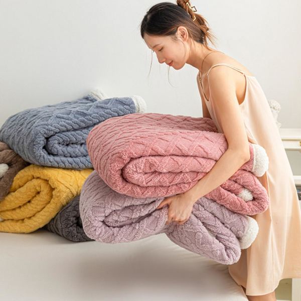 Sherpa Tæppe Dobbelt Lag Tykt Varmt Tæppe Vinter Seng Blød Plys Tæppe Kontor Frokostpause Aircondition Tilbehør QingHai Beige 100cm
