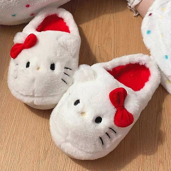 Sanrio Hello Kitty -pehmoleuat Anime söpö opiskelijan puuvillaiset tossut Huoneen sisustus Kylpyhuoneen tarvikkeet Y2K Puuvillakengät Kawaii lahja Beige 36-37