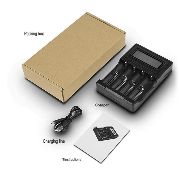 Lader, LCD-skjerm Hastighetsbatterier Lader med 4-felts utladningsfunksjon for oppladbar 3,7v L black