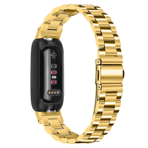 Håndleddsrem for Fitbit Inspire 3 rustfritt stål 3 perler erstatnings smartklokkerem Gold
