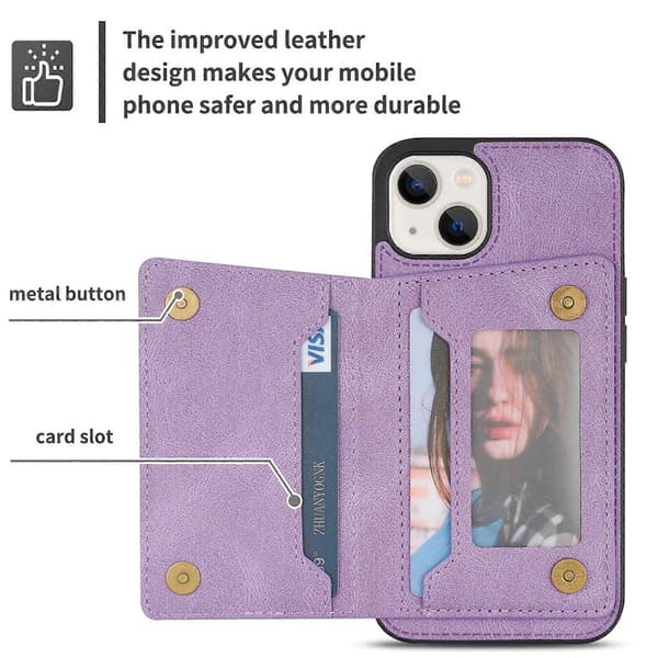 Fodral med dragkedja och kortfack för iPhone 14 Plus Purple