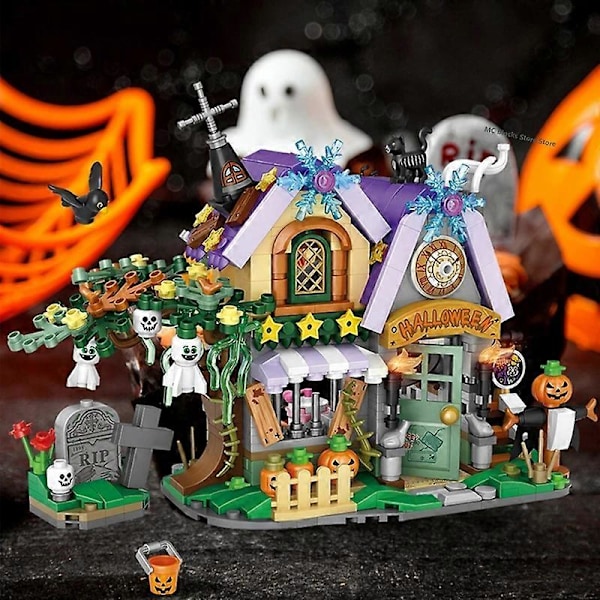 MOC Luova Mini Halloween-Haamuhuone Rakennuspalikat Kurpitsa-vaunu Koristetiilet Poikien ja Lasten Leikkikalu Lahjat with box Carriage