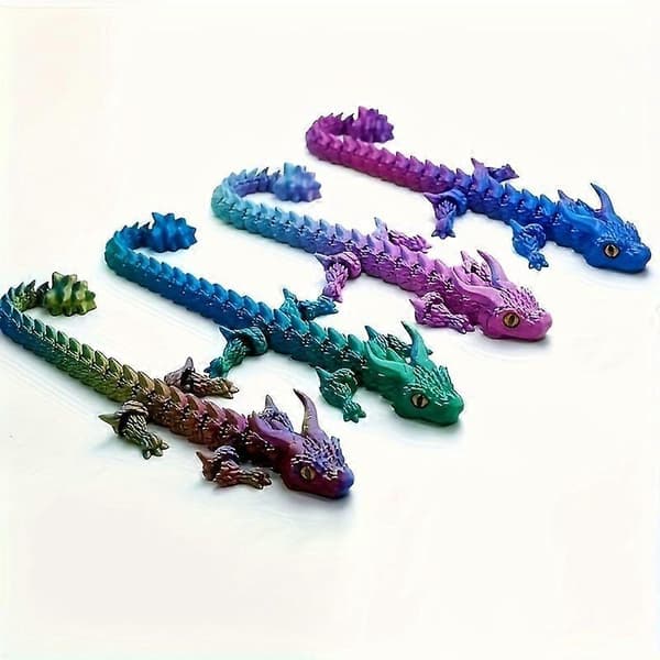 4 stk. 3D-printede dragefigurer, fleksible ledd, samleobjekter til hjem, bil, kontor, julegaver 4pcs Polychrome