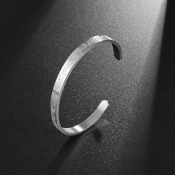 Ayatul Kursi Armband i Rostfritt Stål Islamisk Muslimsk Koranvers Manschettarmband Män Arabisk Kalligrafi Budbärare Smycken Gåvor Sliver