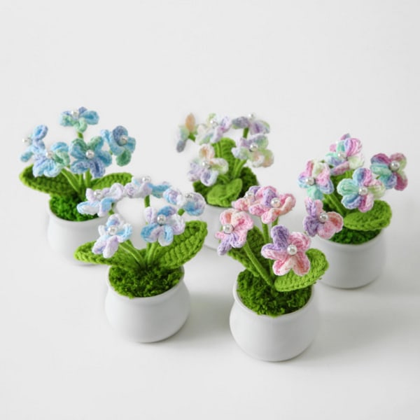 Strikking Hekle potteplanter Håndlagde gradient Glem meg ikke Mini Blomster Ornament Hjem Bildekorasjon B