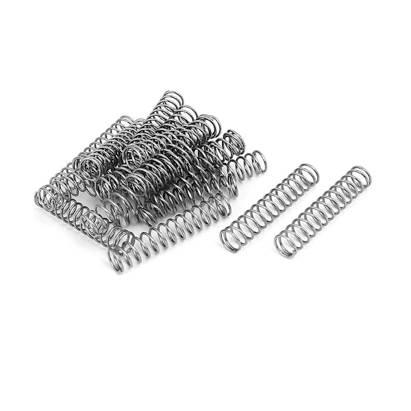 Trykfjeder, 304 rustfrit stål, 10 mm udvendig diameter, 1 mm trådtykkelse, 50 mm fri længde, sølvfarvet, 20 stk.