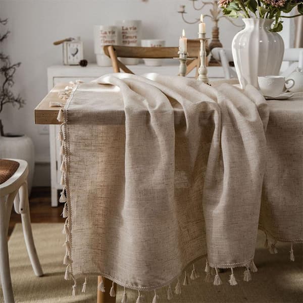 (140x180 cm) Rektangulær Beige Bomullsduk i Lin, Ensfarget Støvtett Vaskbar Duk