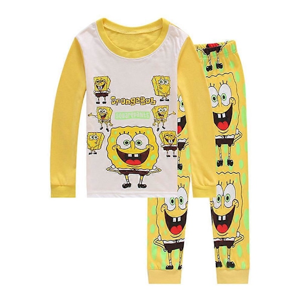 Lasten pojat tytöt SpongeBob SquarePants Pyjamas Set Cartoon pitkähihainen T-paita housut Pjs asut yöasut yöasut 6-7Years