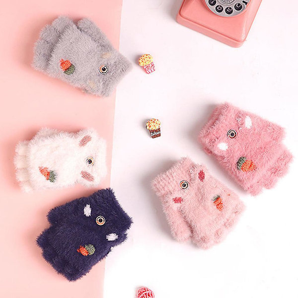 Høje elastiske børnestrikkede handsker Candy Color Cute Handsker Vinter Varme Luffer Navy