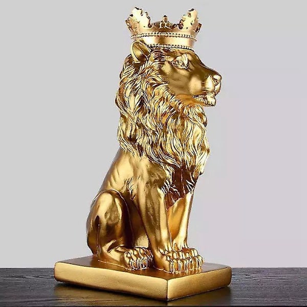 Kronløve Statue Hjemmekontor Bar Mand Løve Tro Harpiks Skulptur Håndværk Dyrekunst Dekor Ornament black