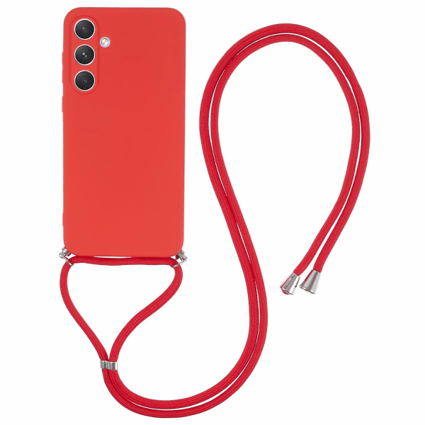 For Samsung Galaxy A55 5G telefondeksel TPU gummibelagt beskyttelsesdeksel med snor - rød Red Style E Samsung Galaxy A55 5G