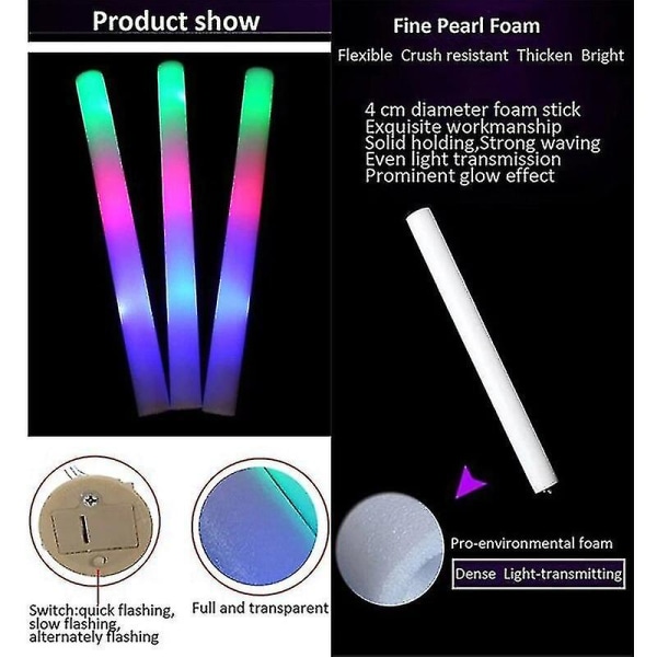 10 st Light-up Led Färgglada Foam Sticks Sponge Glow Sticks Batonger Glow Wands Blinkande ljus Stick Party Cheer Supplies White