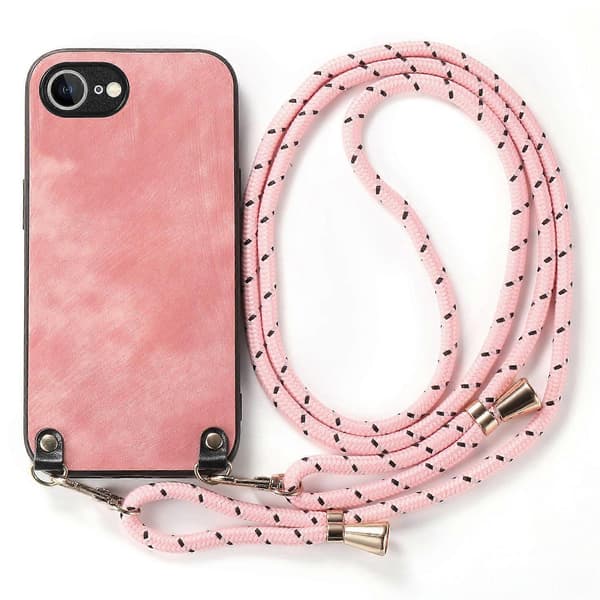 Retro læder telefoncover til iPhone 16e med justerbar rem - Grøn Multicolor Pink