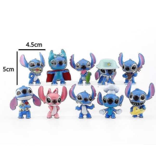 10 stk/sett Lilo & Stitch Minifigurer For Kake Topper Romdekorasjon og Barn Bursdag Leker Gave