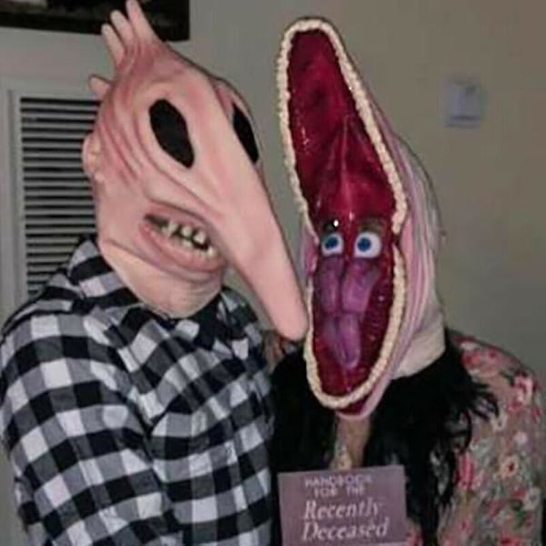 Adult Beetlejuice Barbara And Adam Monster Mask Couple Halloween Funny Costumes