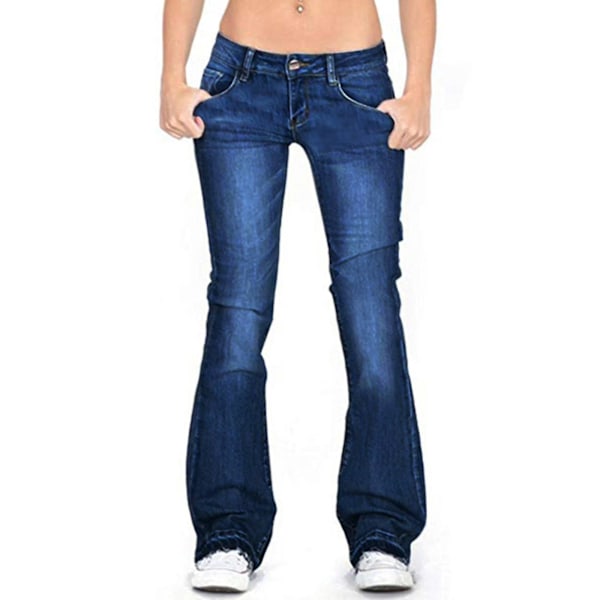 Dame Bootcut Jeans Stretchy Denim Bukser Dame Lav Midje Flared Bukser Denim Blue XL