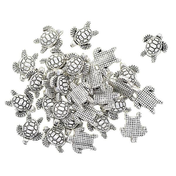 50 antika silver sköldpaddsberlocker, distanspärlor, smyckesdelar för
