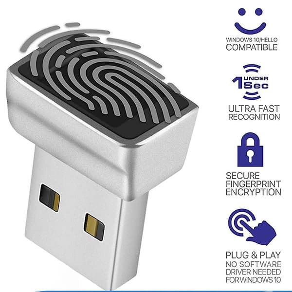USB Windows-Hello Fingeraftrykslæser Anti-Spoofing Windows-System Sikkerhedsnøgle til bærbare computere Silver