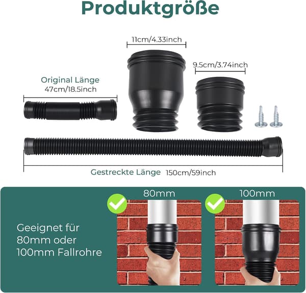 Fleksibel nedløpsrørsforlenger for takrenner, for nedløpsrør 80/100 mm (1 stk)