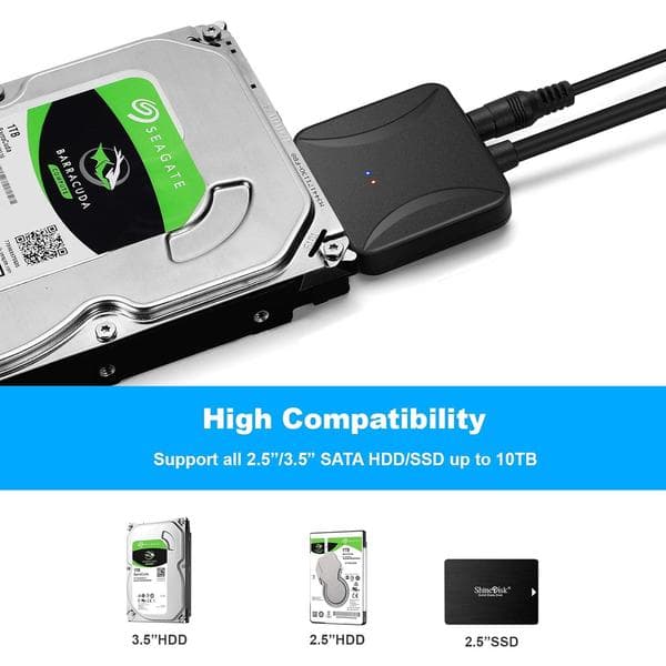 SATA - USB 3.0 -sovitin, ulkoinen kiintolevykaapeli 2.5  \"3.5 \" SSD/HDD HDD-lukija ja virtalähde