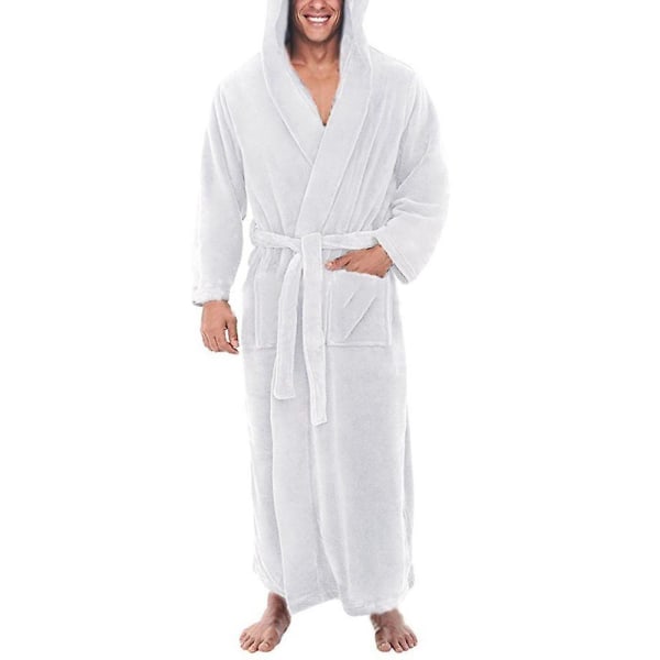 Lange morgenkåbe i fleece med varm hætte til mænd Badekåbe Håndklæde  badekåbe White 3XL 4376 | White | 3XL | Fyndiq