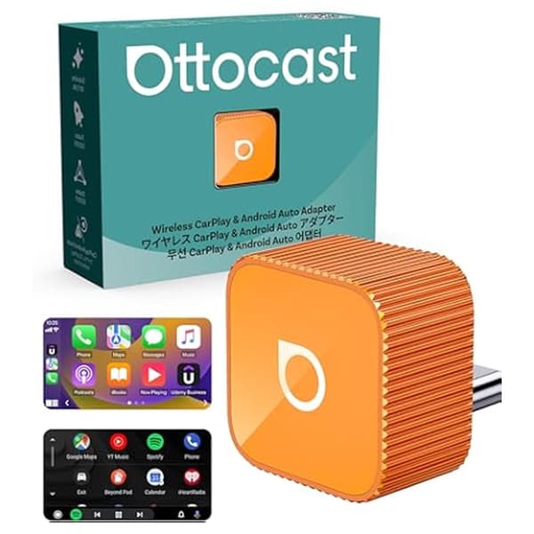 Ottocast Mini Slim – Trådlös CarPlay & Android Auto Adapter USB (Orange)