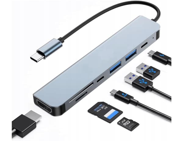 7-i-1 USB-C Hub Adapter – HDMI 4K, SD/TF, USB, PD